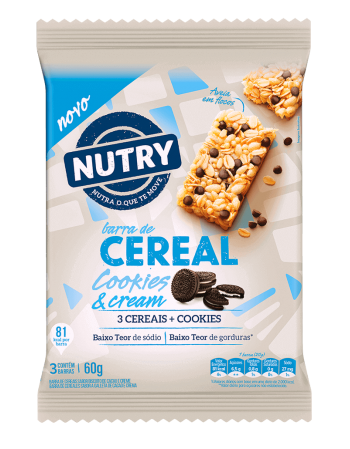 Barra de Cereais Cookies & Cream - Nutry - 3 x 20g