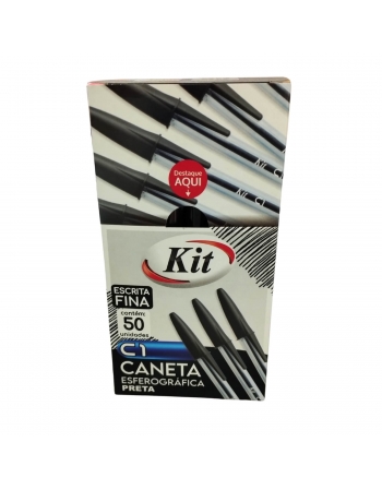 Caneta Esferográfica Preta Ponta Fina 07mm C1 - KIT