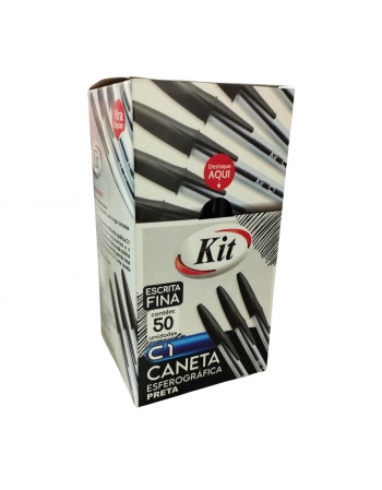 Caneta Esferográfica Preta Ponta Fina 07mm C1 - KIT