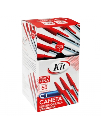 Caneta Esferográfica Vermelha Ponta Fina C1 07mm - KIT