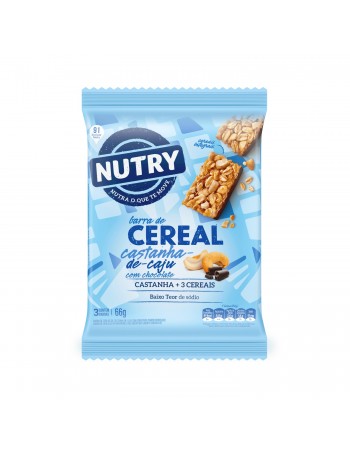 Barra De Cereais Nutry Castanha De Cajú E Chocolate - Nutrimental - Caixeta Com 3 Unidades De 22G